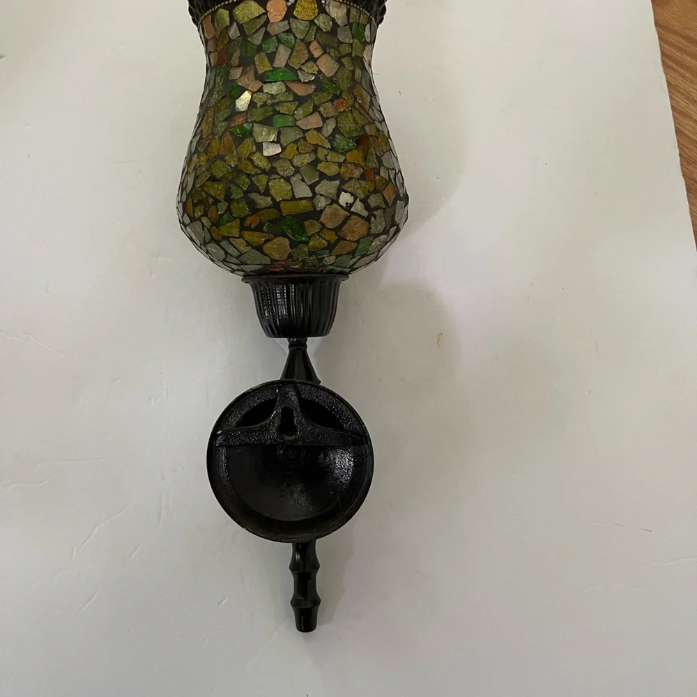 Vintage Global Fuse Mosiac Glass & Iron Wall Sconce Party-light Candle Holder